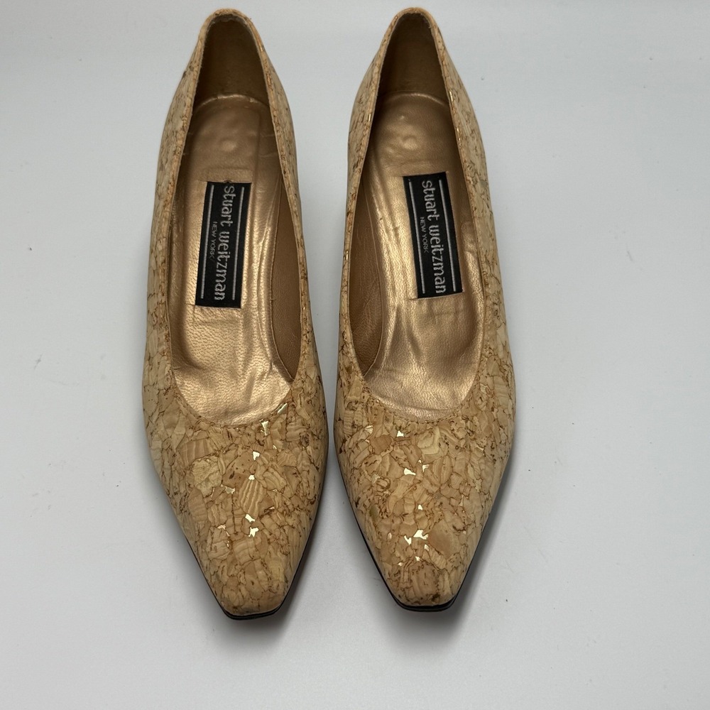 Vintage Stuart Weitzman Cork Pumps Gold Heels pumps Shoes Size 8 Leather